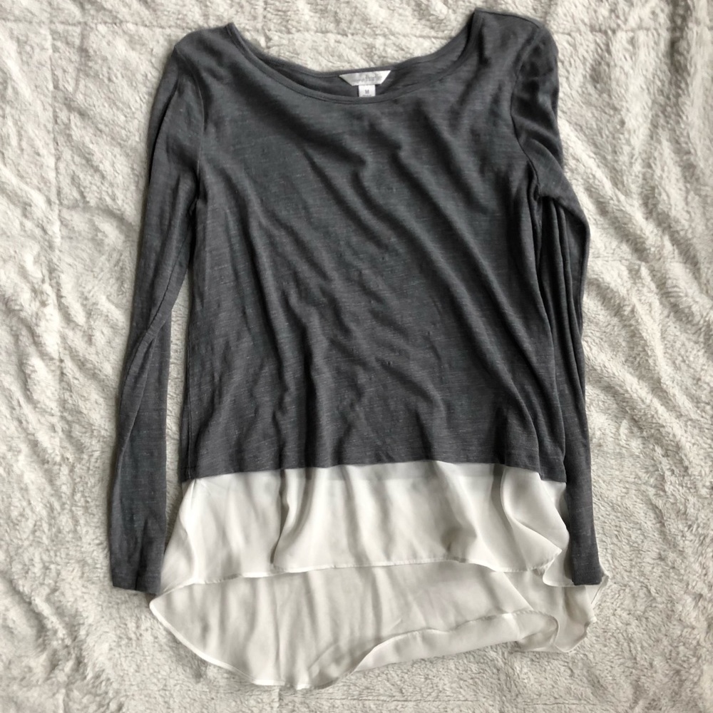 Charming Charlie Grey Long Sleeve with Ruffle-Hem